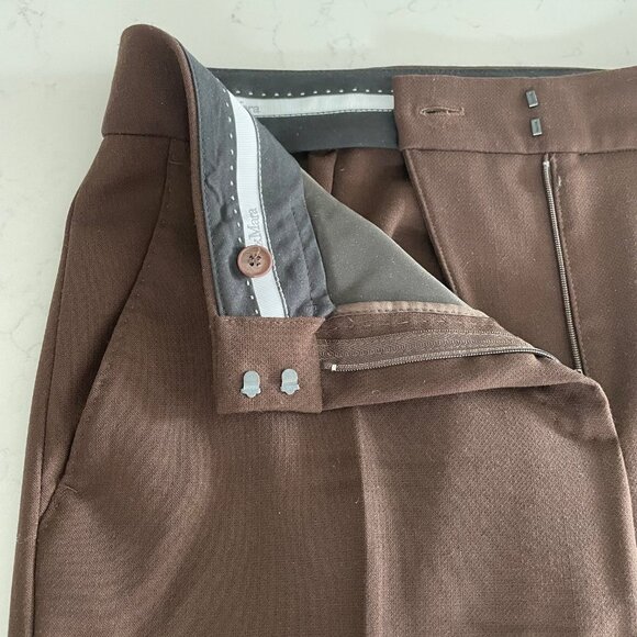 MaxMara Designer Virgin Wool Straight Leg Mid Rise Pants Neutral Med Brown Sz 4 - Picture 9 of 12